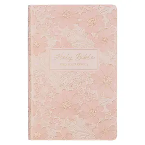 Pale Pink Floral Faux Leather King James Version Deluxe Gift Bible with Thumb Index
