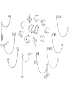 18Pcs Ear Cuff Earrings for Women Cuff Chain Earring Clip On Helix Fake Cartilage Adjustable Wrap Cuff Earring Non Pierced