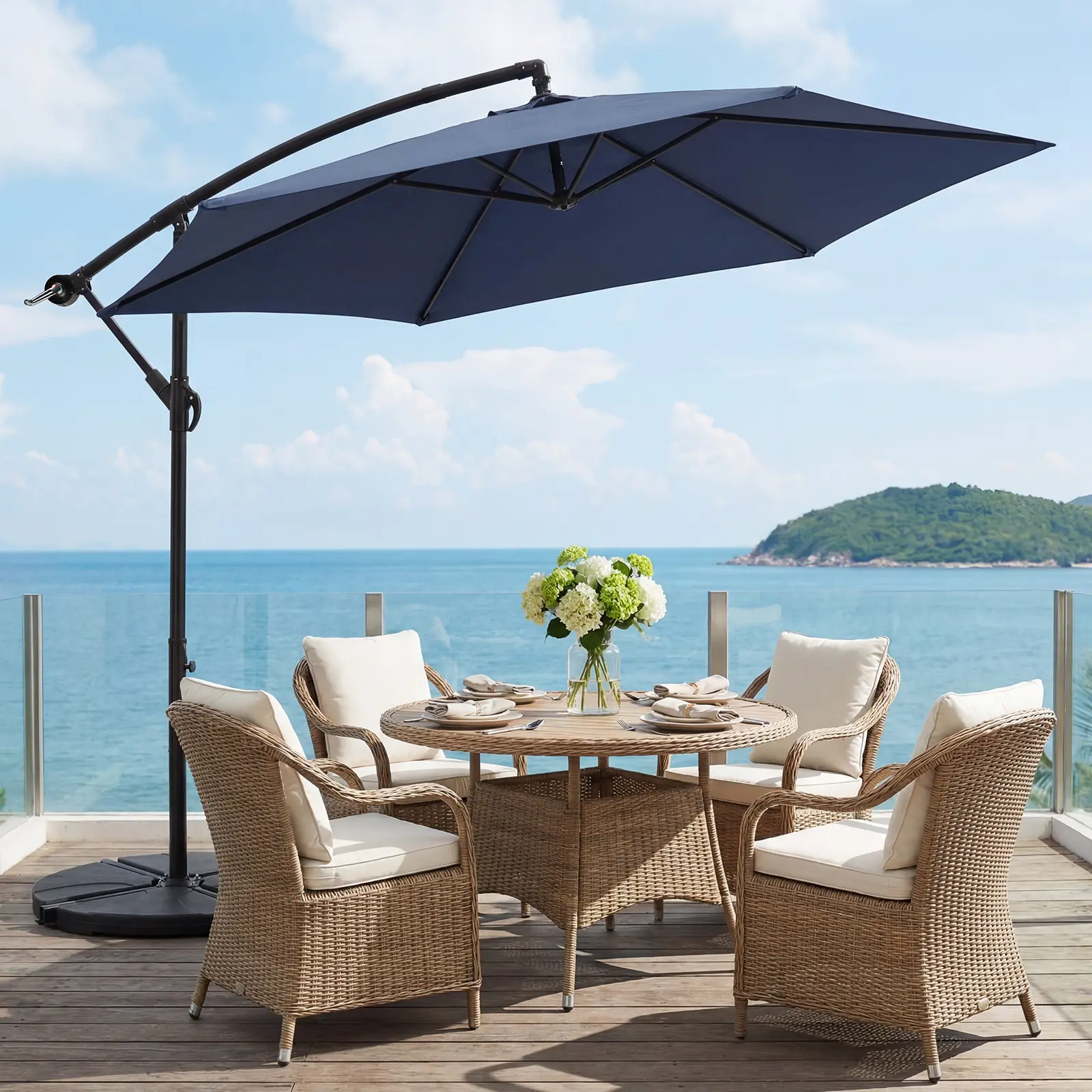 VOWNER 10FT Outdoor Cantilever Parasol Heavy Duty Offset Hanging Patio Umbrella with High-Strength Frame All-Weather UV Protection Sun Shade Suitable for Garden Lawn Backyard Poolside