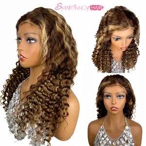 Brown and Coffee Water Wave Highlight Wig Human Hair | 13x6 HD Lace Front Wig | 180% Density | Natural Hairline | Soft Silky Curls