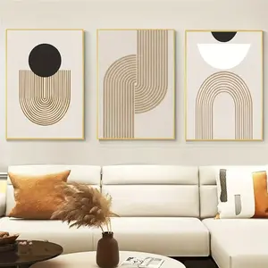 3 Pieces Optional Wooden Frame Nordic Minimalist Geometric Abstract Wall Art Wall Poster Canvas Painting Print Decor Painting Home Decor For Bedroom Living Room Hallway Corridor Entryway Wall Embellishment