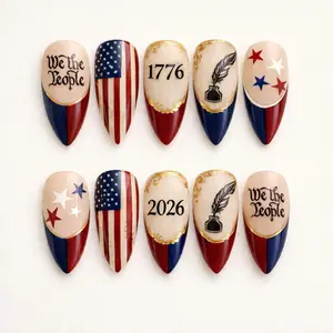 USA 250th Anniversary Press On Nails, Patriotic Flag, 1776-2026 Designs