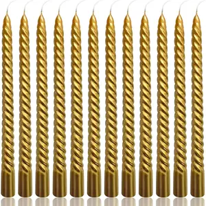 10 Inch Gold Spiral Taper Candles Set 12 Pack Unscented Twisted Candlesticks Dripelss Thin Tapered Candles for Christmas Holiday Party Decoration
