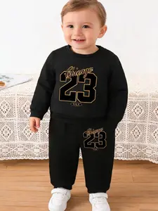 Baby Boys Spring Autumn Casual Set, Outfits, Baby Boy Clothes, Digital Print Round Neck Long Sleeve Top & Pants, Comfortable Cozy Toddler Clothing