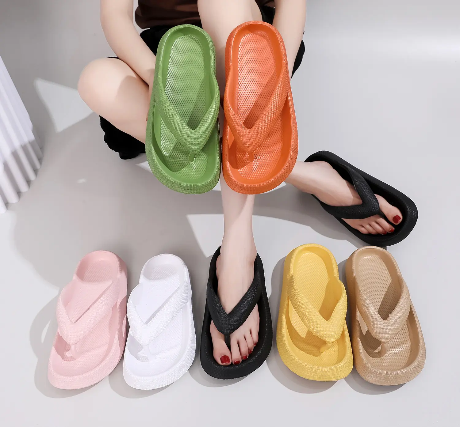 Lightweight EVA one-piece molded clogs with a thick sole for a cloud-like feel, non-slip and foot-friendly; casual beach vacation sandals and home/bathroom slippers; available in multiple colors for summer.  #thicksoleslippers #Women Walking Shoes