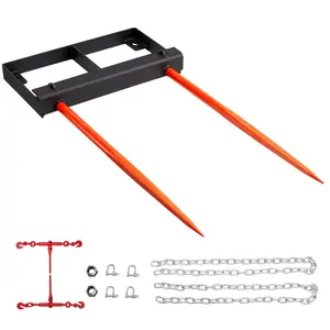 【fathersdaygift】VEVOR 49" Hay Spear, Bale Spears 3000lbs Loading Capacity, Skid Steer Loader Tractor Bucket Attachment with 2pcs 17.5" Stabilizer Spears and 60" Chain, Quick Attach Spike Forks