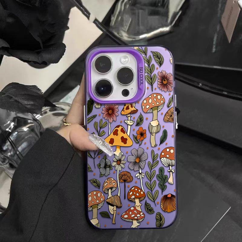 Mushrooms With Blooming Wildflowers Phone Case Durable Hard Acrylic Back Case With An Anti-Yellowing Coating, Made From High-Quality Designed For Reliable Drop Protection For Your Phone For iPhone 17.16.15.14.13.12.11.X.XS.XSMAX.XR.8.7