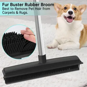 🐾1Pcs Rubber Broom Pet Hair Remover, 2-in-1 Brush for Sweeping & Pet Hair Removal, Effective Carpet Cleaner Tool for Pet Owners, Pet Hair Vacuum Alternative, Household Cleaning Tool