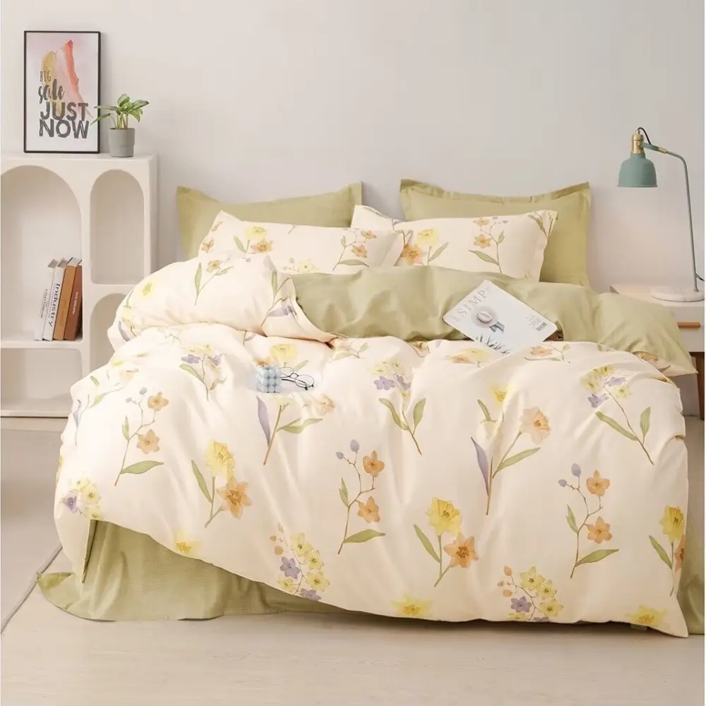100% Cotton Duvet Cover Set 3Pcs Queen Full Floral Printed, Vintage, Bedding set