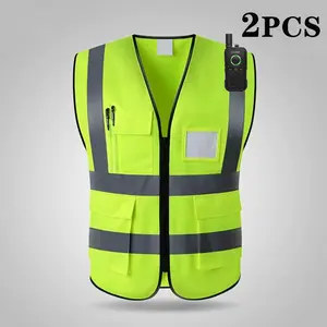 2Pcs Reflective Safety Vest for Men Women, High Visibility Safety Vest Zipper Front, Meets ANSI Standards High Visibility