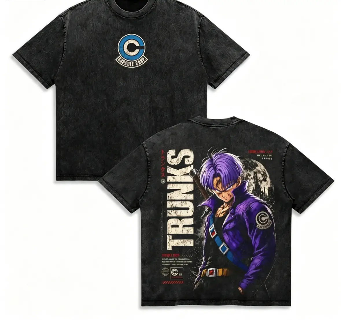Future Trunks Time Traveler DBZ Anime Graphic Vintage Shirt, Capsule Corp Future Warrior Double Printed Tee Heavyweight Cotton Streetwear favorite shirt tee short-sleeve round neck casual t-shirt loose fit crewneck wash loose fit vintage cotton