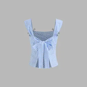 Cider Backless Square Neck Gingham Bowknot Tank Top