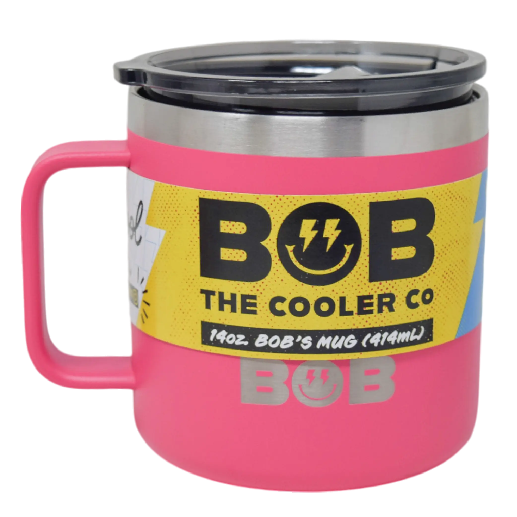 BOB THE COOLER CO - 14oz "Bob's Mug" Stainless Steel Double Wall Vacuum Insulated Coffee Mug with Lid and Handle - Top-Rack Dishwasher Safe