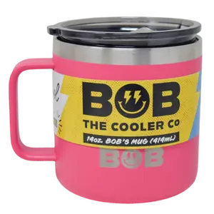 BOB THE COOLER CO - 14oz "Bob's Mug" Stainless Steel Double Wall Vacuum Insulated Coffee Mug with Lid and Handle - Top-Rack Dishwasher Safe
