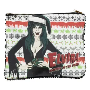 Elvira Wink Xmas Sweater Black Sequin Makeup Bag