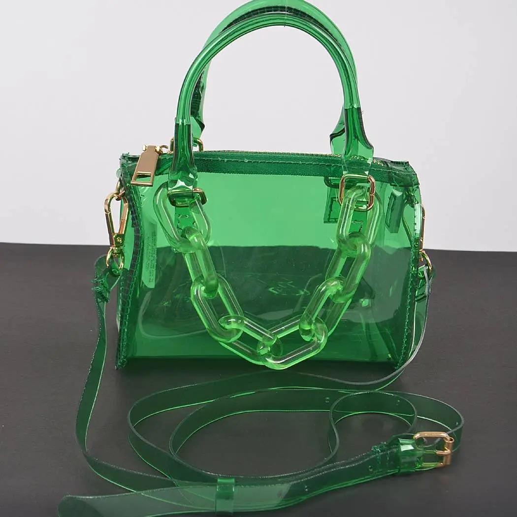 Transparent Mini Jelly Boston Bag W/Acrylic Chain