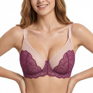 HSIA Blossom Unlined Vibrant Colors Plus Size Comfort Lace Sheer Mesh Full Coverage Underwire Non-Padded Bra Women Minimizer Bra