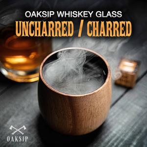 Oaksip - Wooden Whiskey & Bourbon Drinking Glass Tumbler Cup, Charred or Uncharred Old Fashioned Glass, Perfect Gift for Men, Traditional Drinkware, Perfect Father's Day Gift, Gift for Dad, Father's Day