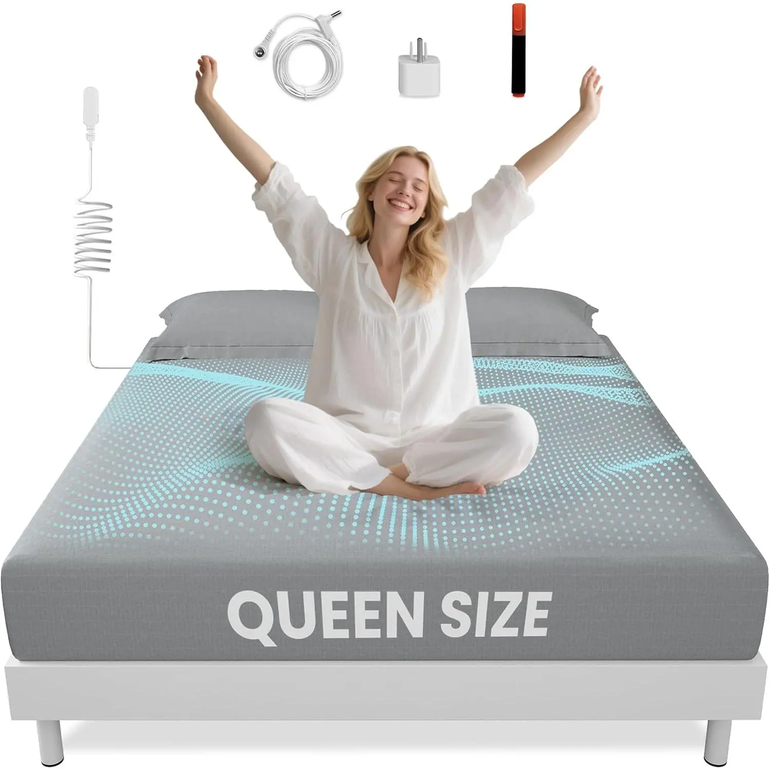 Grounding Sheets Gray Queen Size - 90% Organic Cotton + 10% Pure Silver Fitted Bed Sheet for Earthing - 400 Thread Count Deep Pocket Grounded Bedsheets - I