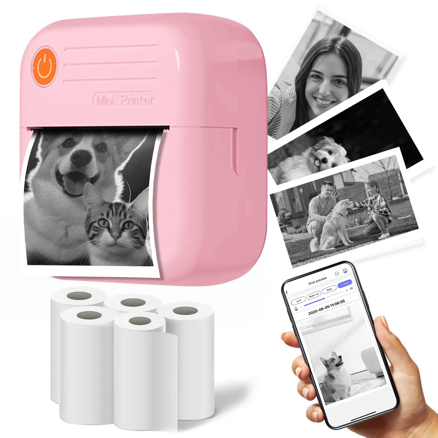Portable wireless photo printer, rechargeable instant photo paper printer, compatible with iPhone and Android, Smartphone Photo Printer, Portable Printers, Mobile Photo Printer, perfect for shooting events