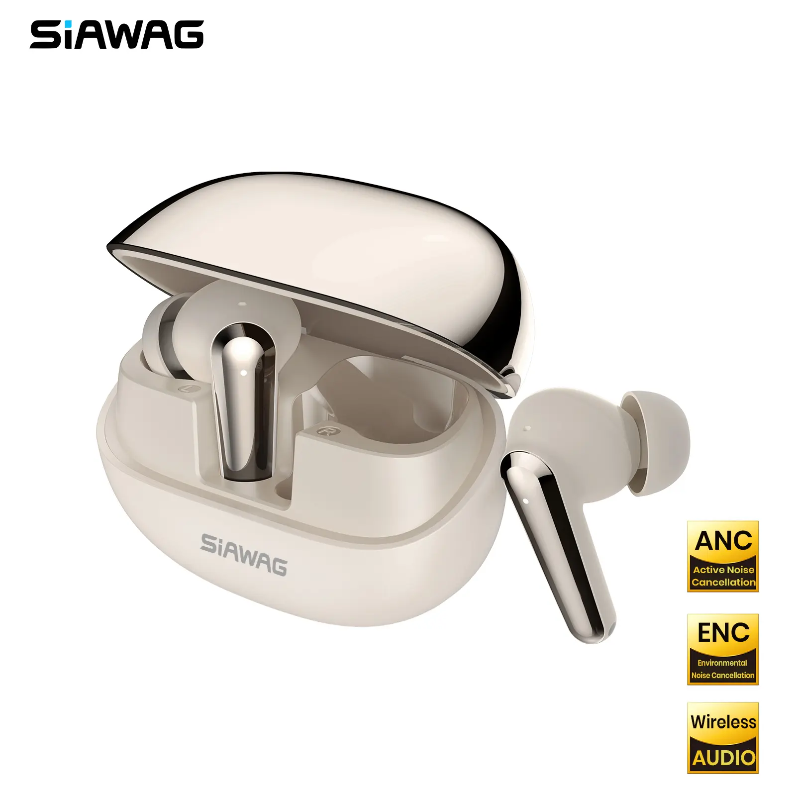 SIAWAG BTW77 Bluetooth Earbuds – 600mAh Battery, 42dB ANC, Dual Mic ENC, 150H Standby, 60ms Low Latency, IPX5 Waterproof, Comfortable Fit, Fast Connection