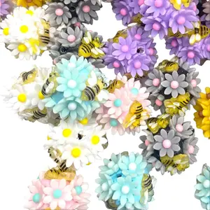 5pcs Even Busy Bees Stop and Smell The Roses Fancy Acrylic Beads | Bumblebee Crafting DIY