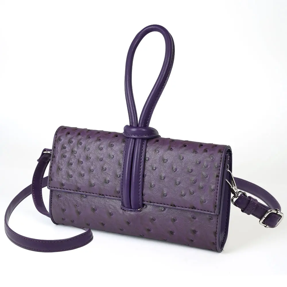 Luxury Ostrich Embossed Mini Crossbody Bag Elegant Knot Handle Evening Clutch