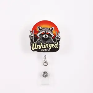 Cute Bear Design Badge Holder, 1 Count Creative Badge Reel, ID Card Holder for Students, Office Workers, Doctors, Nurses, and Teachers, Office Supplies, Raccoon