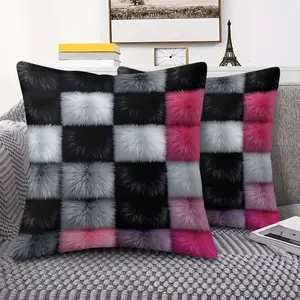 Colorful Faux Fur Checkerboard Throw Pillow, Soft Furry Cushion, with Digital Print, Soft Texture, 45cm Square Includes Pillow Insert, Perfect for Cozy Home Decor, in Black, White, Gray, Ideal for Living Room & Bedroom Style