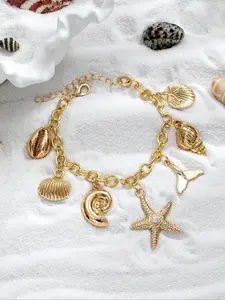 18K Gold Plated Charm Bracelet for Women, Starfish Shell Mermaid Pendant Jewelry, Adjustable Chain Boho Beach Accessory for Vacation & Everyday, Elegant jewelry bracelet