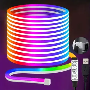 5V USB RGB Neon LED Strip Lights 1m 3m 5m Flexible Night Light, Ambiance Enhancer, 3-Key Remote Control, Multi-Color Adjustable Brightness, USB Powered, DIY Decoration for Bedroom, Living Room, Christmas, Party, Festivals, and Interior Lighting