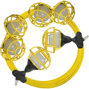 50FT Construction String Lights, 85W 8000ML Led String Work Light, Temporary Rope Lighting, 120V, 6 Bulbs, 1 Pack for Crawl, Basement