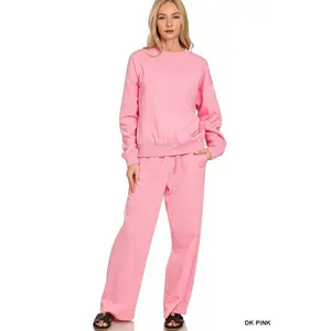 Zenana Fleece Long Sleeve Top and Sweatpants Set