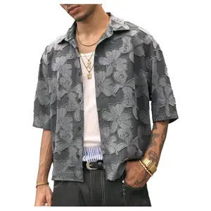 Floral Button Down Crop Shirt Half Sleeve Collared Cropped Top Streetwear 70s Hippie Shirts