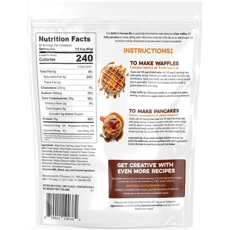 PEScience Protein Pancake and Waffle Mix - a healthy 'Just Add Water' mix for pancakes and waffles. Try it for baking too!