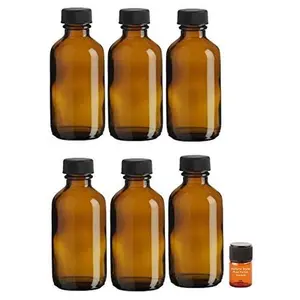 Perfume Studio 6 Piece Set; Empty 2oz Amber Glass Bottles with a Travel Lids and a Bonus 2ml Perfume Studio Fragrance Sample (Travel Cap Bottles)