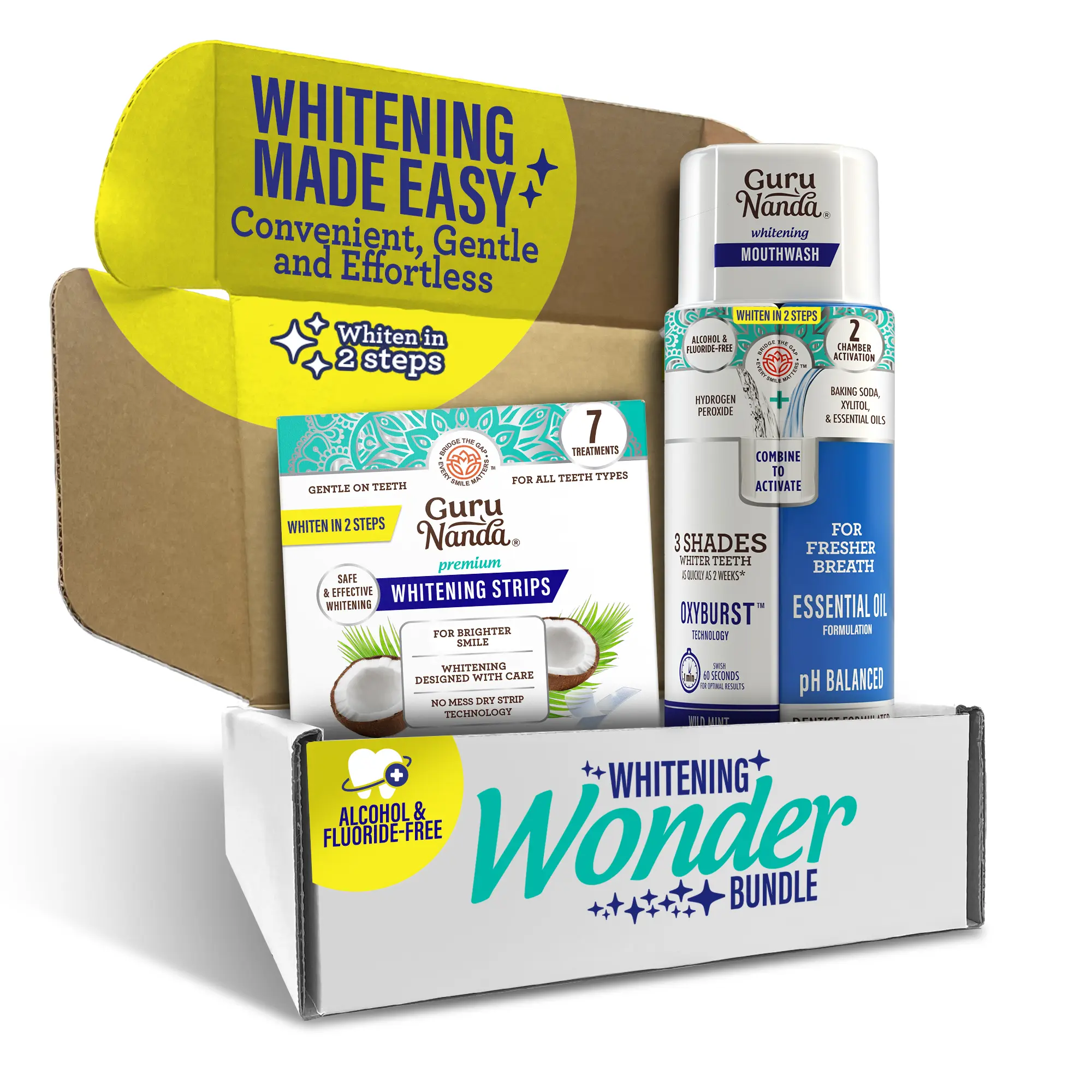 Whitening Wonder - GuruNanda Whitening Strips + Dual Barrel Mouthwash Coconut Oral Whitening Wonder - GuruNanda Whitening Strips + Dual Barrel Mouthwash Coconut Oral