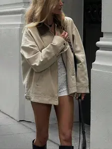 Women's Fall Winter Casual Vintage Loose Y2K Jacket, Sweet Spicy Color Block Collar Coat, Perfect for Daily, Commuting, Dates, Street Photography, Outerwear, Casual Fashionable Jacket