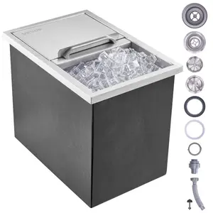 Drop-in Stainless Steel Ice Chest, 40.9 Qt 18Lx12Wx14.5H Ice Storage Cooler, Commercial Bin with Sliding Lid, Drain-Pipe and Drain Plug Set, for Outdoor Kitchen Use