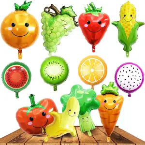 12Pcs Fruit Vegetable Foil Helium Mylar Balloons, Corn Carrot Orange Tomato Broccoli Strawberry Grape Banana Watermelon Kiwi Party Decoration Supplies For Baby Shower Birthday Christmas Kids Gift