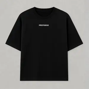 Prestigious Tee - Fall Black T-Shirt with 'PRESTIGIOUS' Embroidery for Men - Fleece Material, Versatile & Comfortable, Ideal for Casual Outings Menswear Top