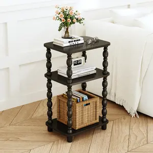 Side Table, Retro End Table with 3 Tier Shelf, Small Couch Side Table for Living Room, Vintage Farmhouse End Table, Bedroom Skinny Bedside Table Nightstand