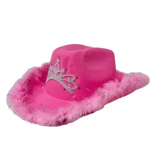 The Pink Cowboy Hat With White Fuzz Party Costume Hat College Bars Going out Hat