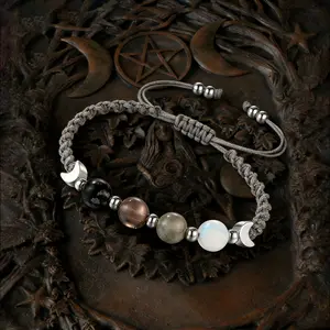 Witchy Jewelry - Obsidian Smoky Quartz Labradorite Moonstone Bracelet, Natural Crystal Healing Stone, Clears Negativity Brings Calm Enhances Intuition Balances Emotions | Witchtok Healing Jewelry