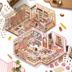 8 Minimalist Stacked 3D Small House Scene Sticker Pack Shop Product Pattern Theme PET Waterproof Material Minimalist Style DIY Journal Decorative Scrapbook Material Sticker Pack