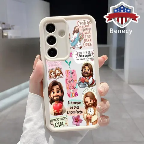 TPU Silicone Multi-Model Phone Case for Samsung Galaxy Series Phones (S22+, S23 Ultra, S24 Plus, S25, S26) - Cute Colorful Jesus Pattern, Durable Anti-Fall Shockproof, Secure Matte Grip, Raised Edges, Clean Look Soft Cover with Camera Guard