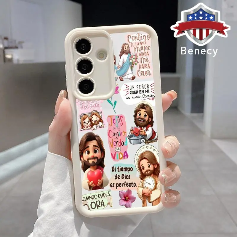 TPU Silicone Multi-Model Phone Case for Samsung Galaxy Series Phones (S22+, S23 Ultra, S24 Plus, S25, S26) - Cute Colorful Jesus Pattern, Durable Anti-Fall Shockproof, Secure Matte Grip, Raised Edges, Clean Look Soft Cover with Camera Guard