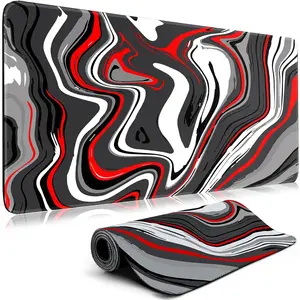 Gaming  Pad Big Mousepad with Non-Slip Rubber Base, 31.5 x 11.8 in XL Large Desk Mat for Gaming  Office, Long Keyboard Pad  Mat for Computer with Stitched Edges, Grey and Red Fluid