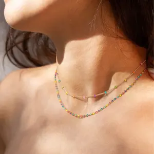 Fettero Golden Glazed Donut Macaron Multicolored Ball Two-Layer Necklace