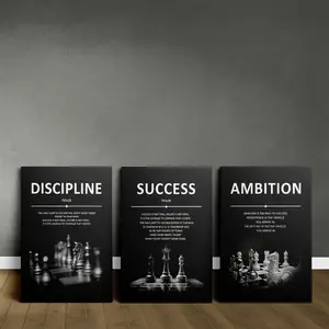3-Piece Framed Wall Art Set - High-Resolution Glossy Waterproof Prints with Artistic Inspirational Quotes, Chess Designs, Fade-Resistant Durability, Crystal-Clear Precision-Detailed Imagery, Ready-to-Hang, Gift-Ready Decoration for Home Office Room